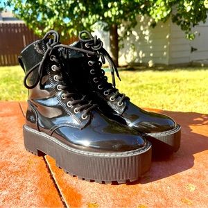 Patent Leather Platform Ankle Boots